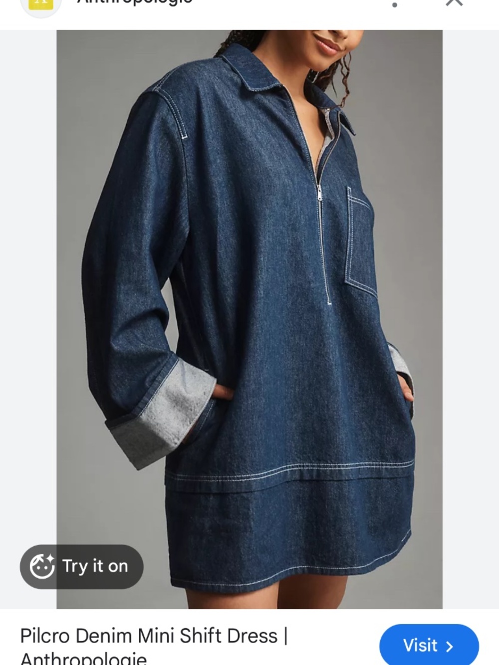 Anthropologie Pilcro Denim Mini Shift Dress
